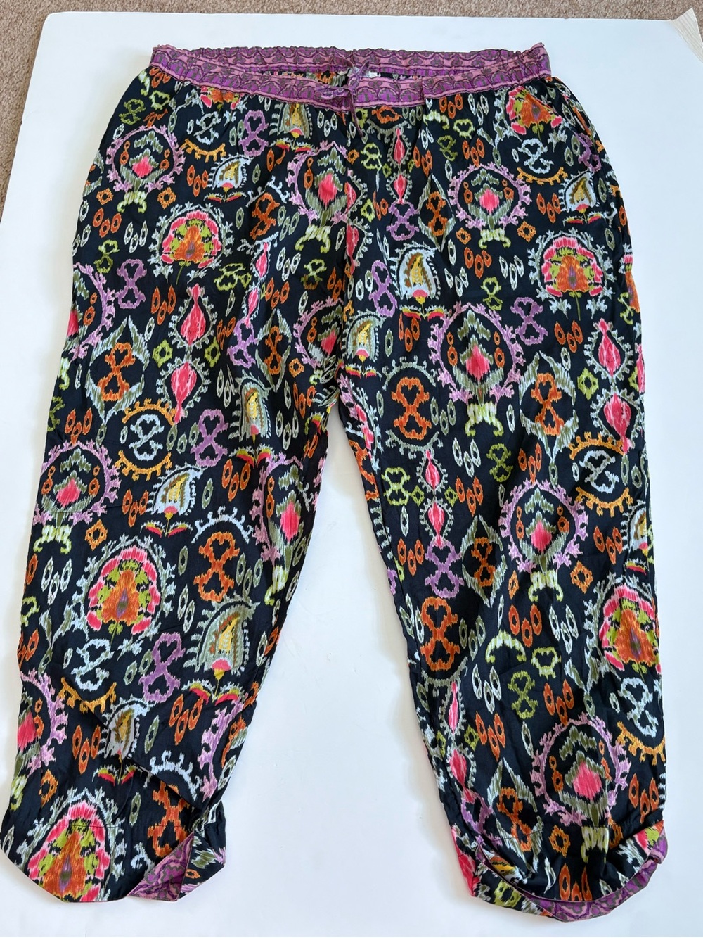 Sundance Lightweight Cotton Vibrant Print Lounge Cropped Pants Size Large